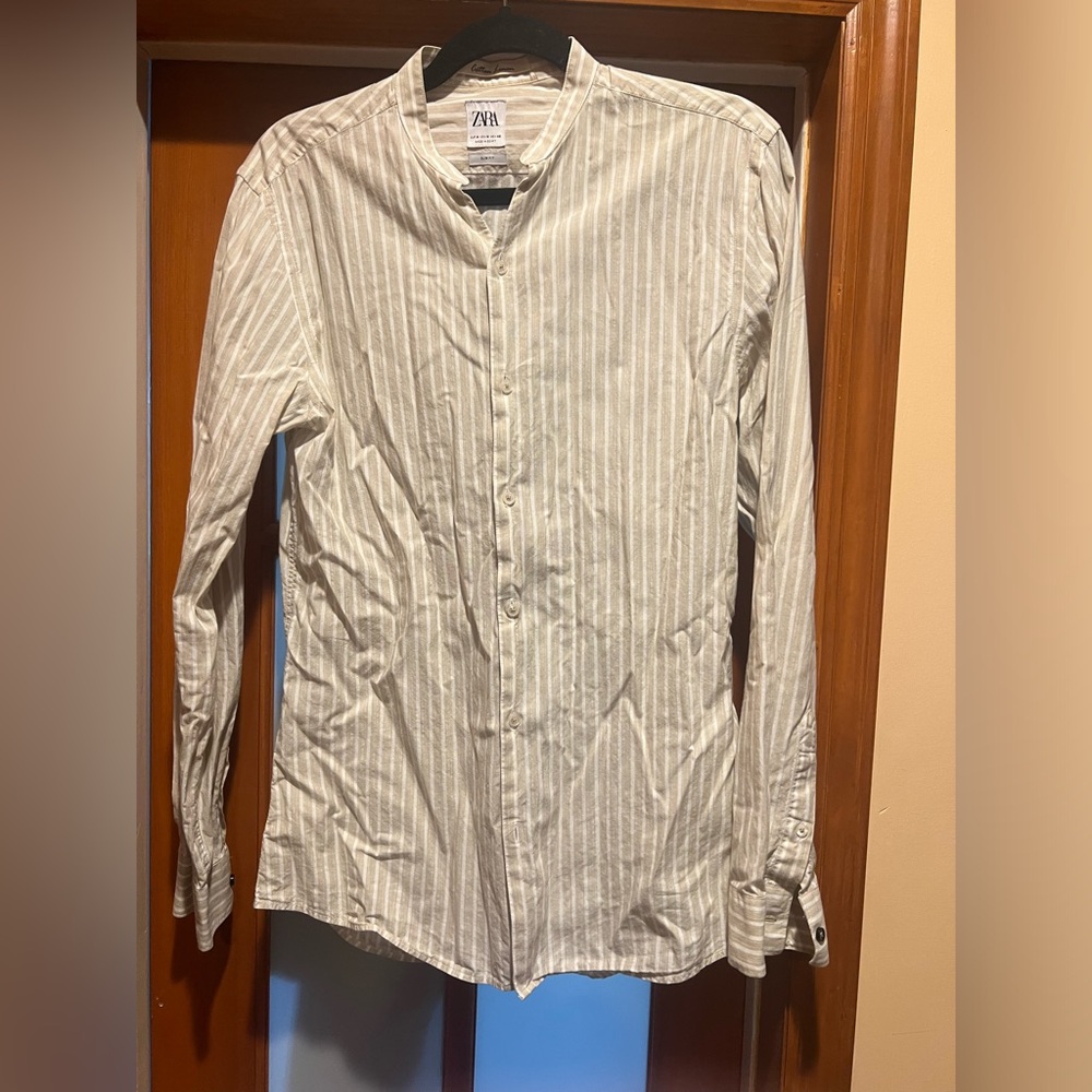 MENS ZARA SLIM FIT LINEN SHIRT - Picture 3 of 4